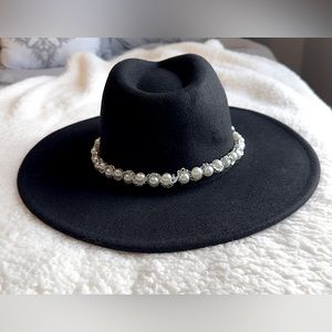 Black Fedora Hat with Pearls (never worn)